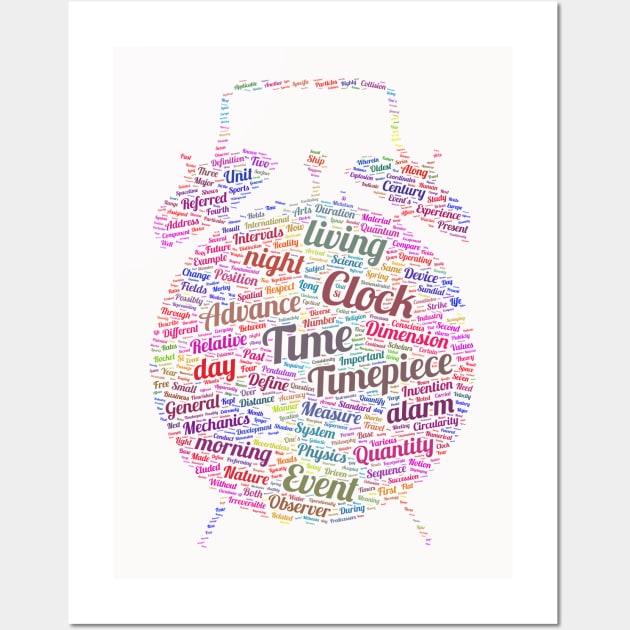 Time Clock Silhouette Shape Text Word Cloud Wall Art by Cubebox